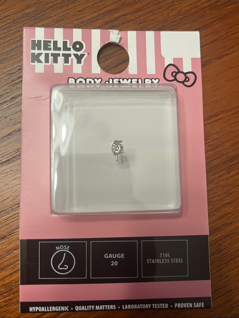 Hello Kitty Pink & Silver Crystal Nose Stud